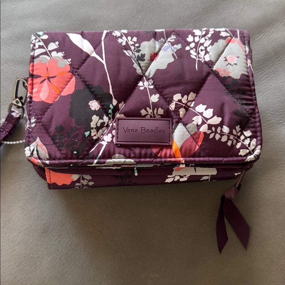 Vera Bradley Ultralight Enchanted Garden Wine Colored Floral Wallet crossbody